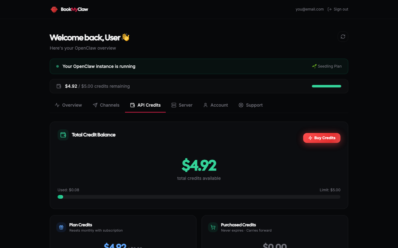 Credits management interface