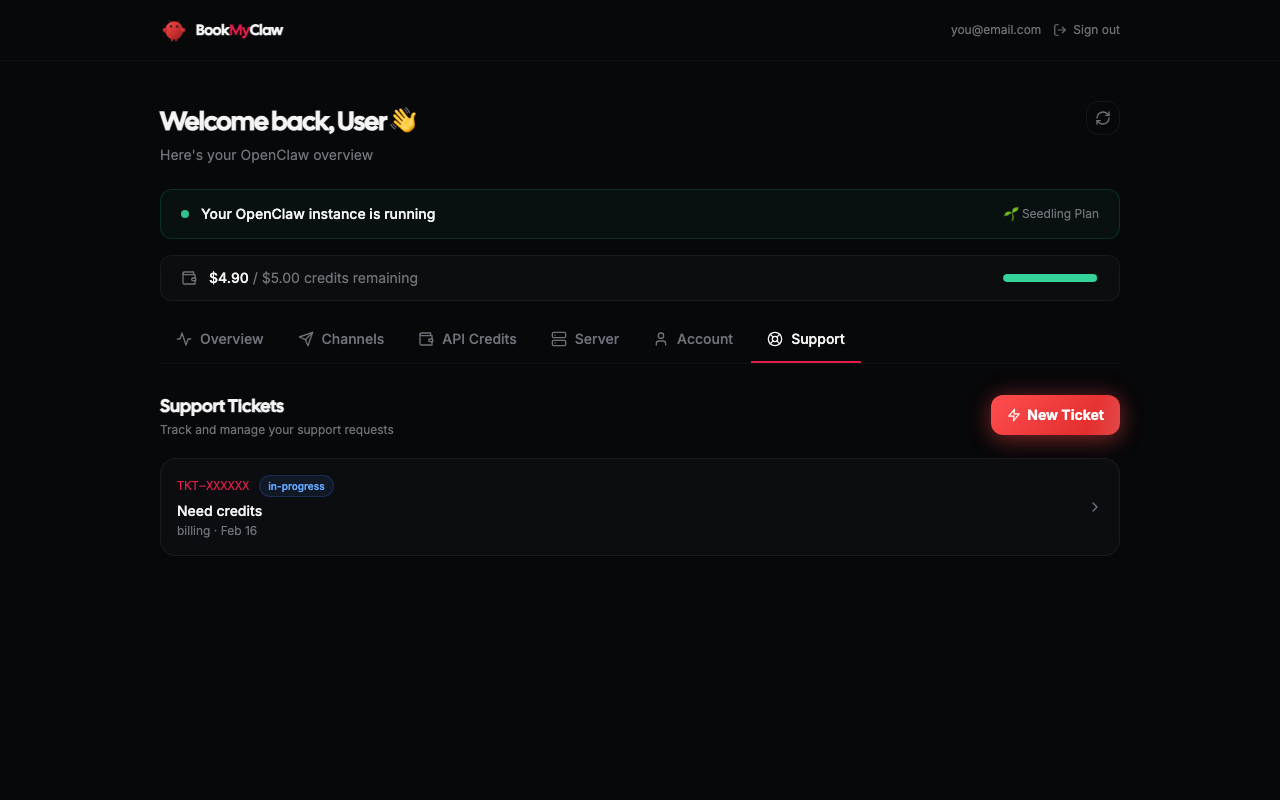 Support ticket interface
